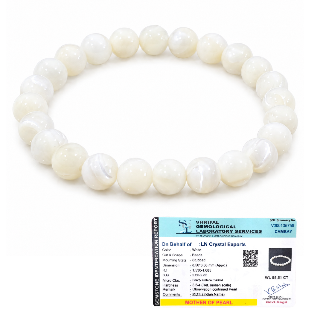 Natural Mother of Pearl Bracelet 8mm | Certified Calmness, Wisdom & Harmony Gemstone Bracelet