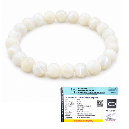 Natural Mother of Pearl Bracelet 8mm | Certified Calmness, Wisdom & Harmony Gemstone Bracelet