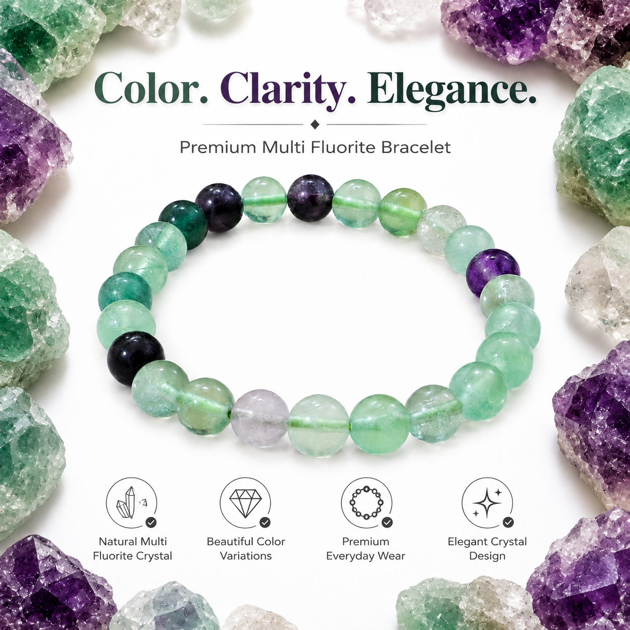 Natural Multi Fluorite Bracelet 8mm