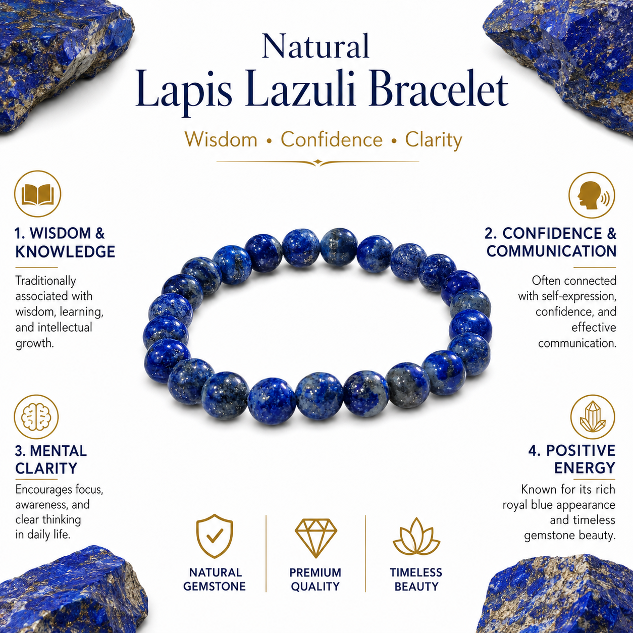 Natural Lapis Lazuli Bracelet 8mm