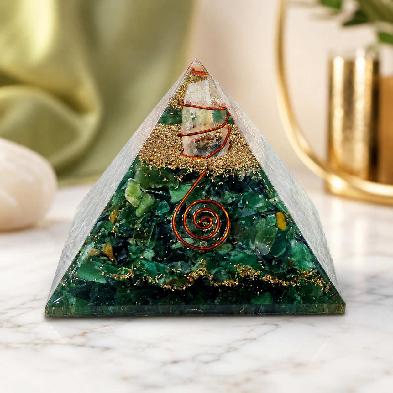 Natural Green Jade Orgonite Pyramid