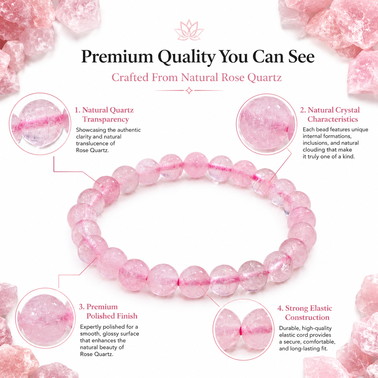 Natural Rose Quartz Bracelet 8mm