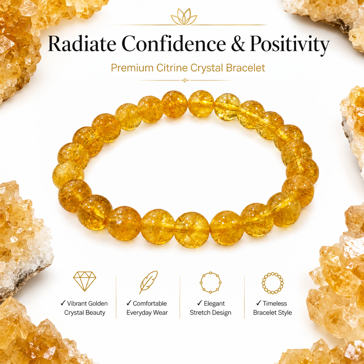 Natural Yellow Citrine Bracelet 8mm