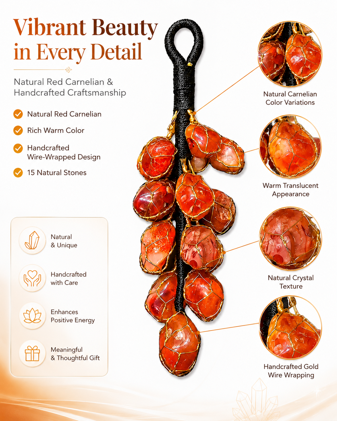 Red Carnelian Hanging Decor | Natural Crystal Hanging | 15 Stone Handmade Home Decor