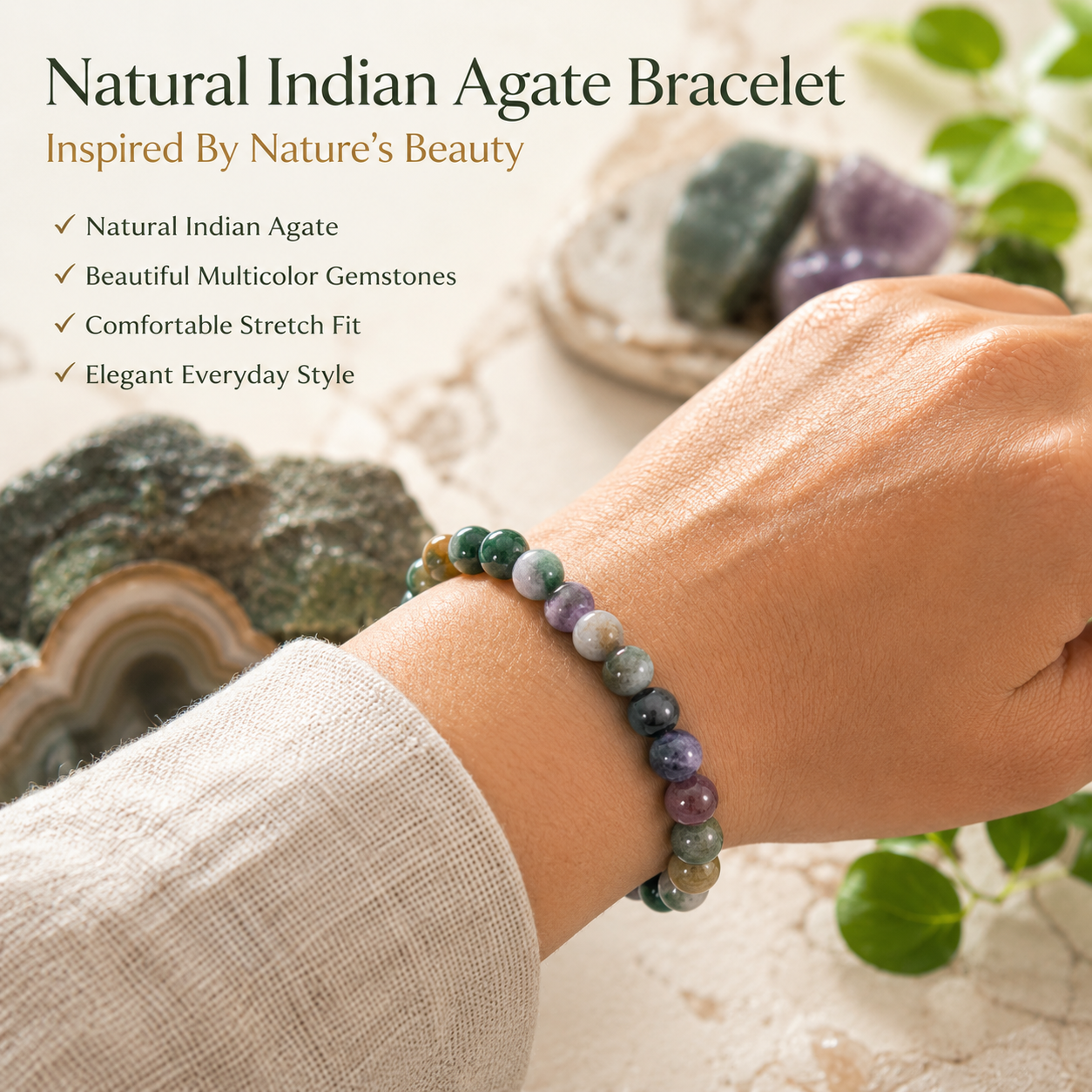 Natural Indian Agate Bracelet – Stability, Harmony & Positive Energy Bracelet
