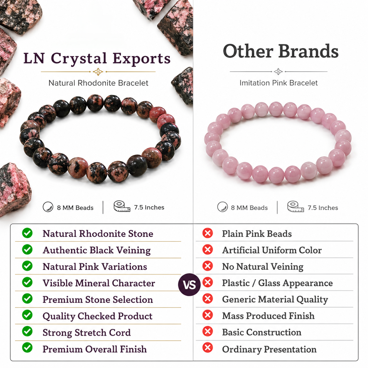 Natural Rhodonite Bracelet 8mm