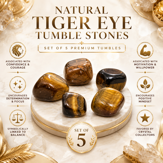 Natural Tiger Eye Tumble Stones | Set of 5 Premium Tiger Eye Crystal Tumbled Stones | Protection, Confidence & Grounding Healing Crystals