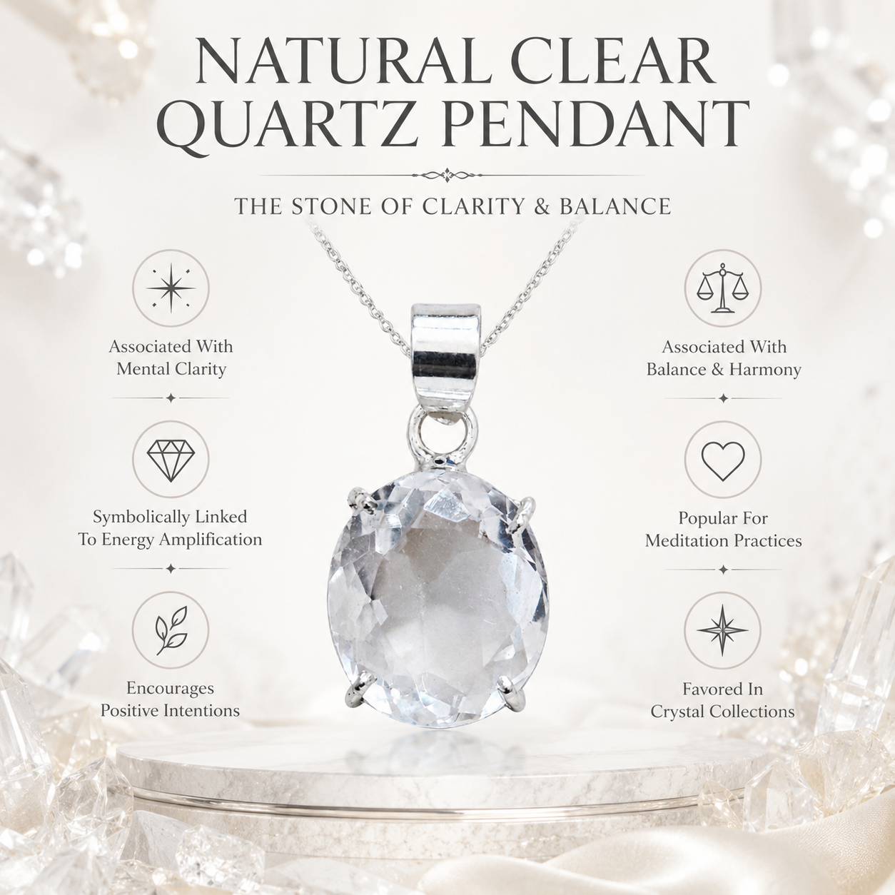 Natural Clear Quartz Pendant | Handmade Clear Quartz Gemstone Pendant | Healing Crystal Jewelry