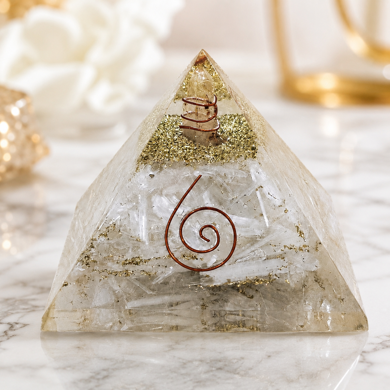 Natural Selenite Orgonite Pyramid