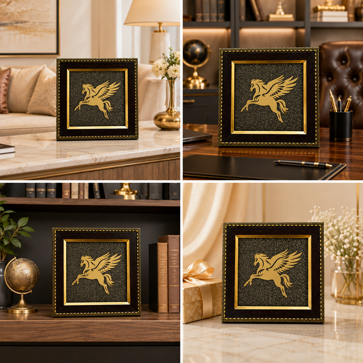 Natural Pyrite Flying Horse Frame | Pegasus Symbol Wall Décor | Handcrafted Decorative Frame for Home & Office