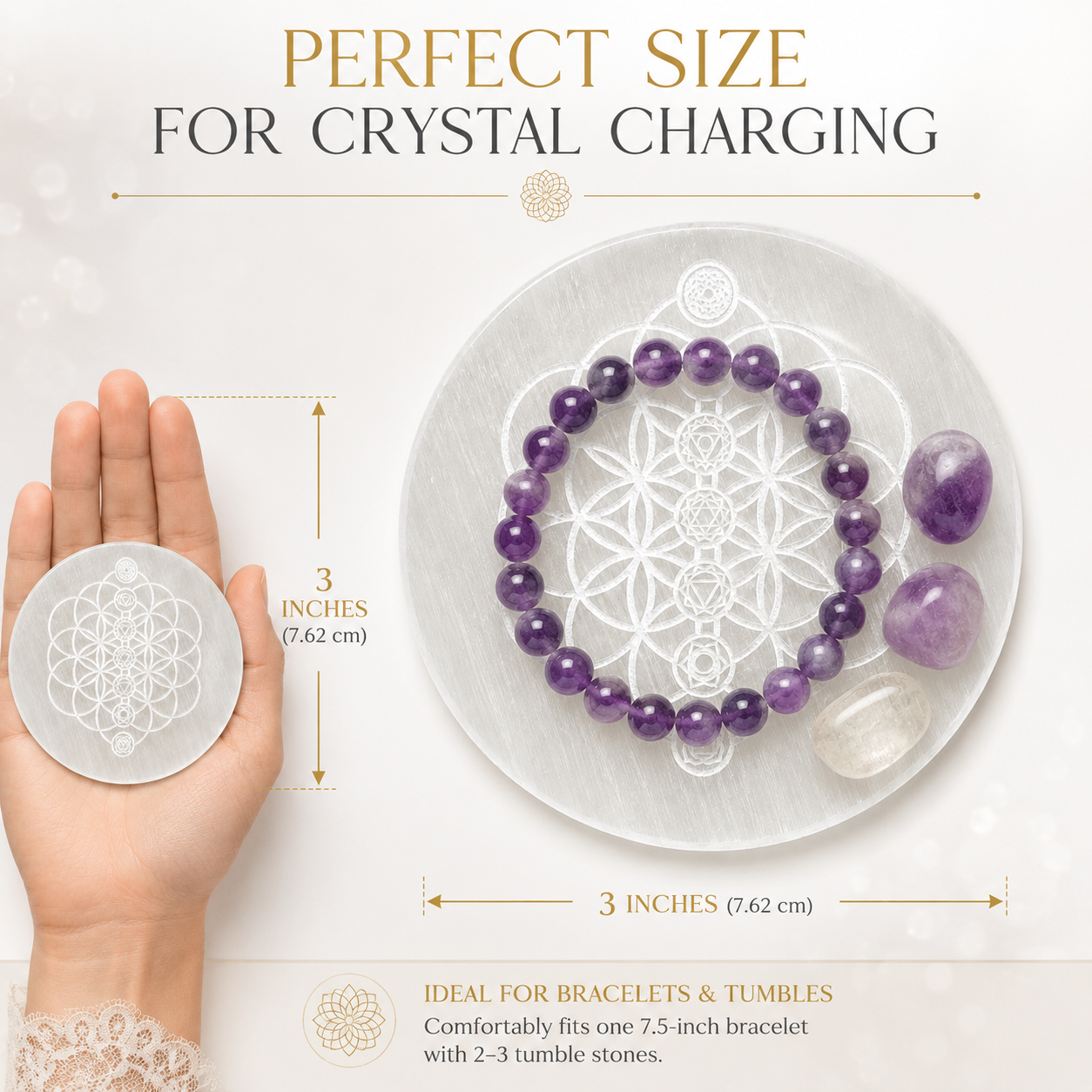 Flower of Life Selenite Charging Plate – Natural Crystal Cleansing & Charging Plate