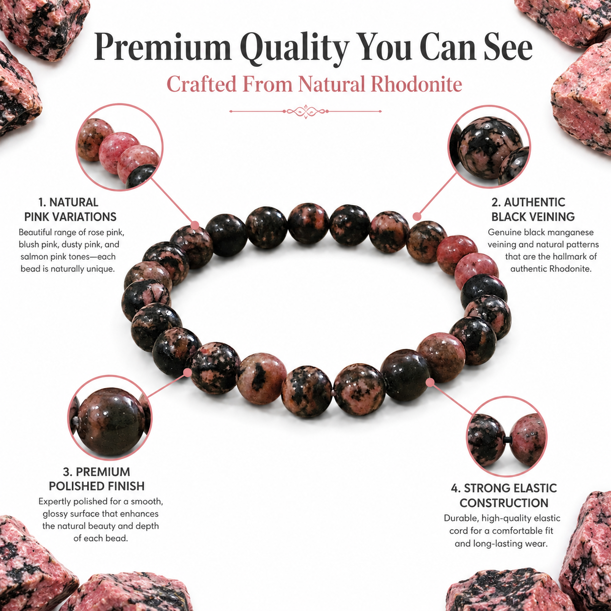 Natural Rhodonite Bracelet 8mm