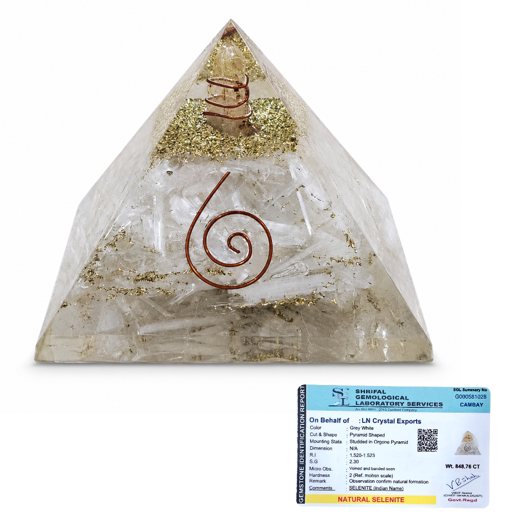 Natural Selenite Orgonite Pyramid
