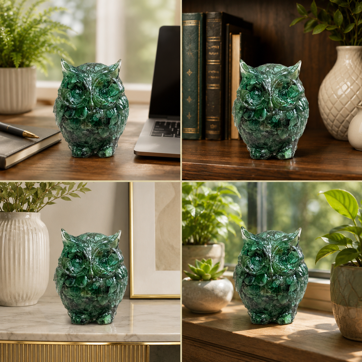 Natural Green Aventurine Owl – Handcrafted Crystal Owl