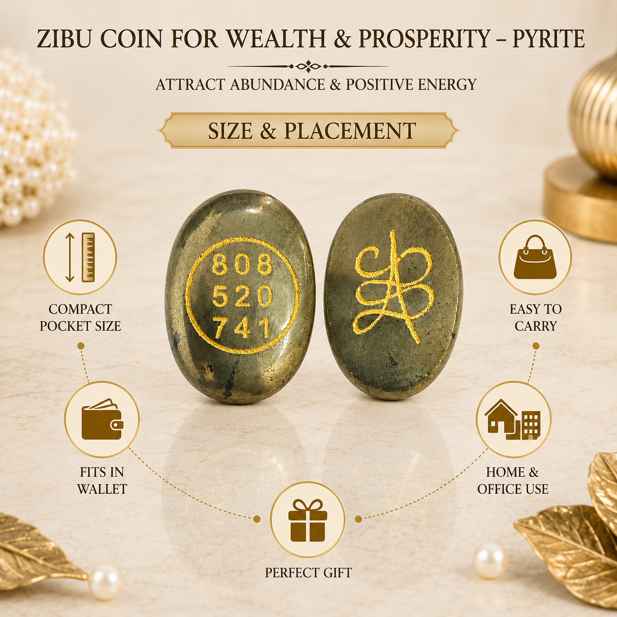 Natural Pyrite Zibu Coin for Wealth & Prosperity | Sacred Abundance Energy Coin | Pocket Crystal for Manifestation & Positive Energy