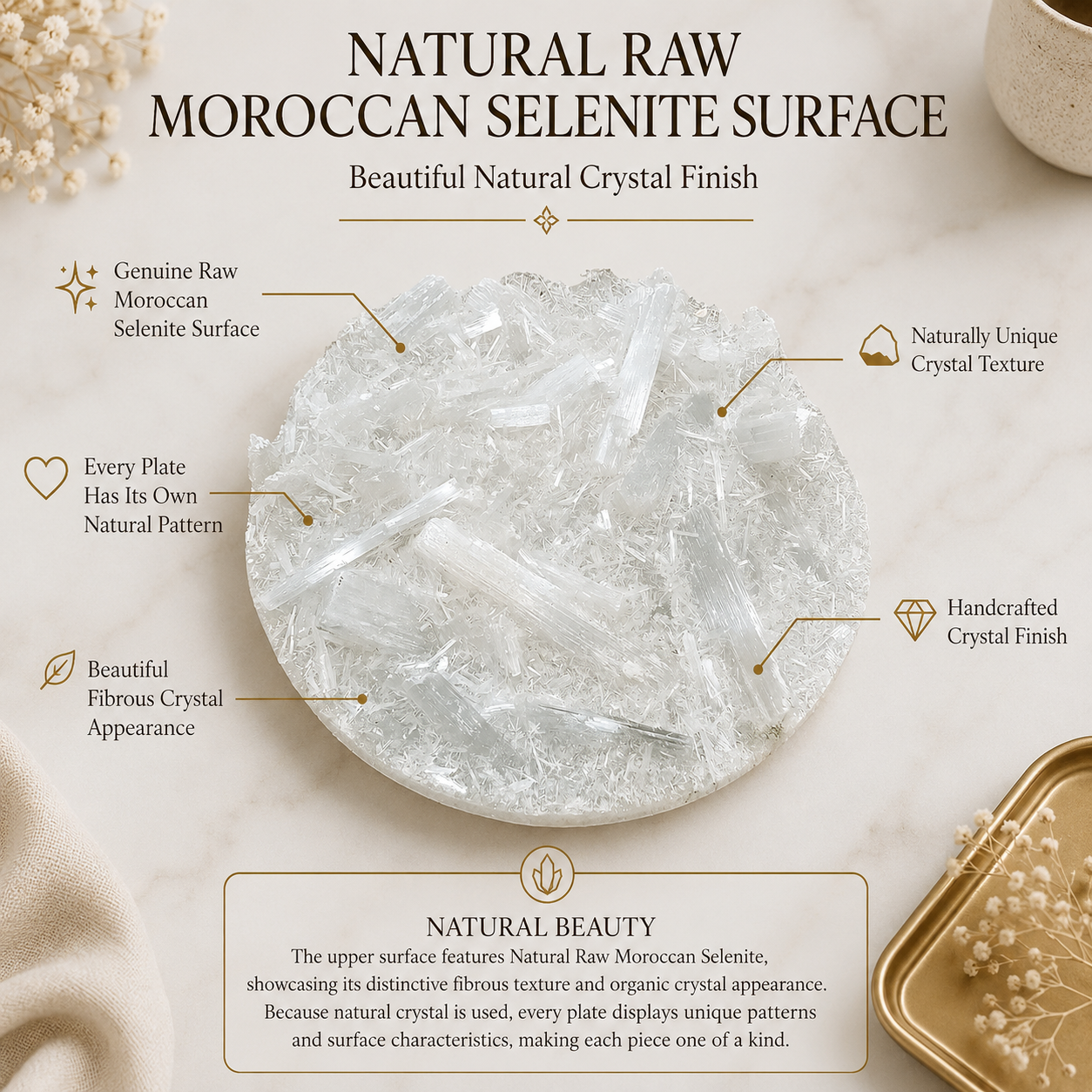 Natural Raw Moroccan Selenite Charging Plate
