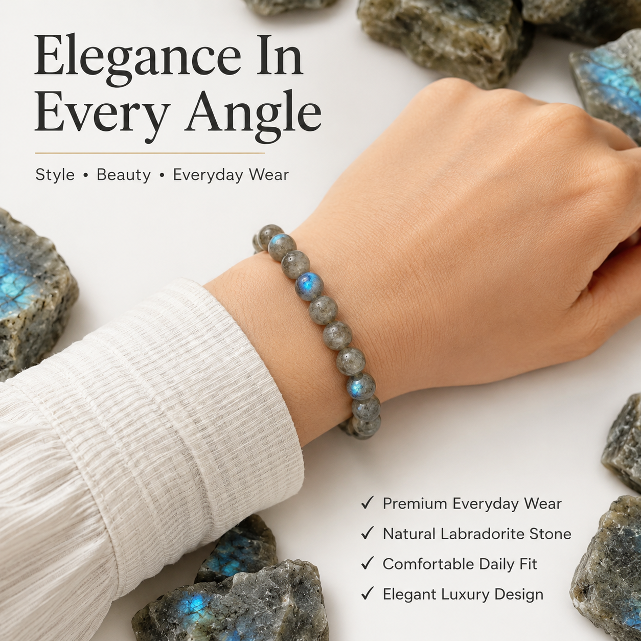 Natural Labradorite Bracelet 8mm | Certified Gemstone Bracelet