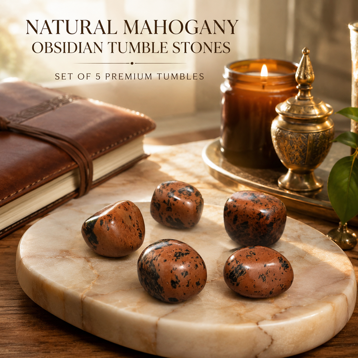 Natural Mahogany Obsidian Tumble Stones | Set of 5 Premium Polished Mahogany Obsidian Crystals | Grounding, Strength & Protection Stones