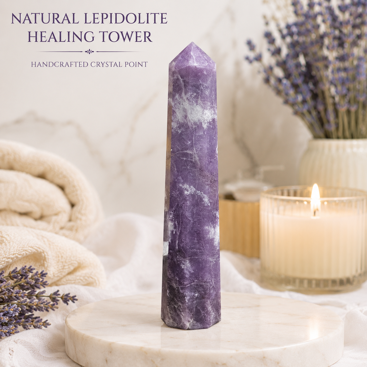 Natural Lepidolite Healing Tower | Premium Polished Lepidolite Crystal Point | Meditation, Calm & Mindfulness Crystal