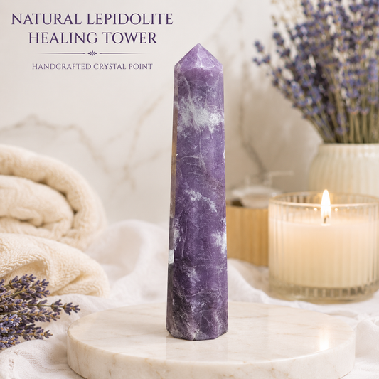 Natural Lepidolite Healing Tower | Premium Polished Lepidolite Crystal Point | Meditation, Calm & Mindfulness Crystal