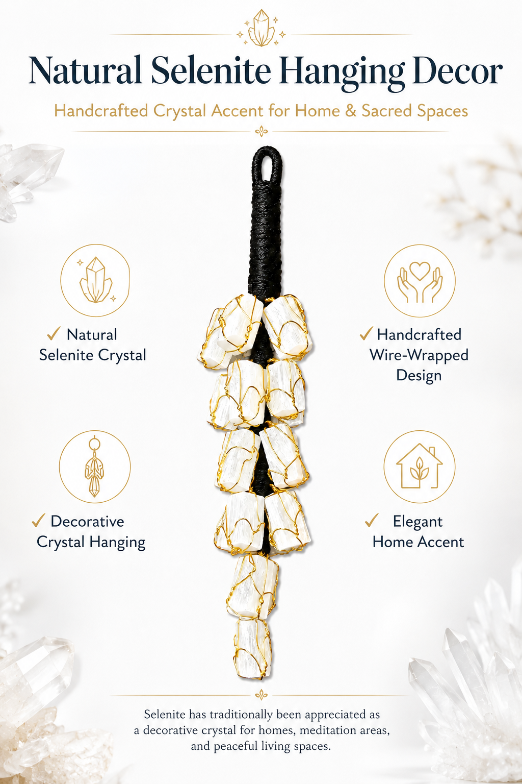 Selenite Crystal Hanging Decor | Natural Home & Meditation Decor