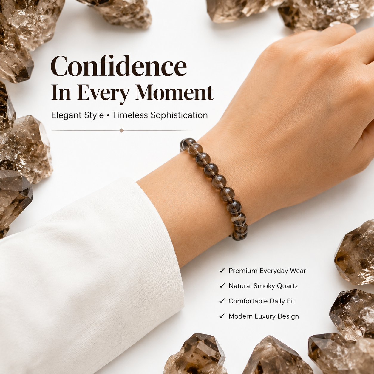 Natural Smoky Quartz Bracelet 8mm