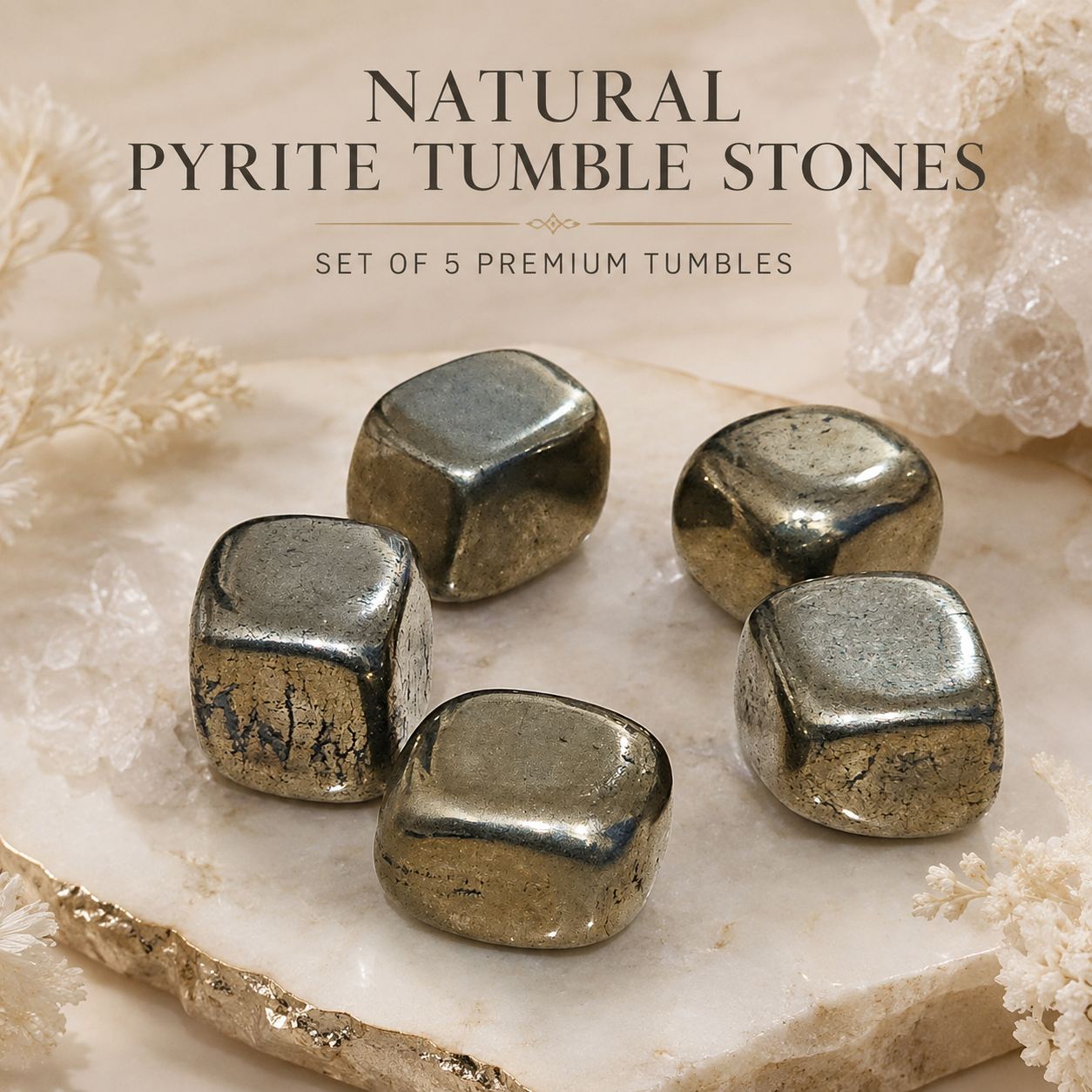 Natural Pyrite Tumble Stones | Set of 5 Premium Pyrite Crystal Tumbled Stones | Healing Crystal for Prosperity & Energy