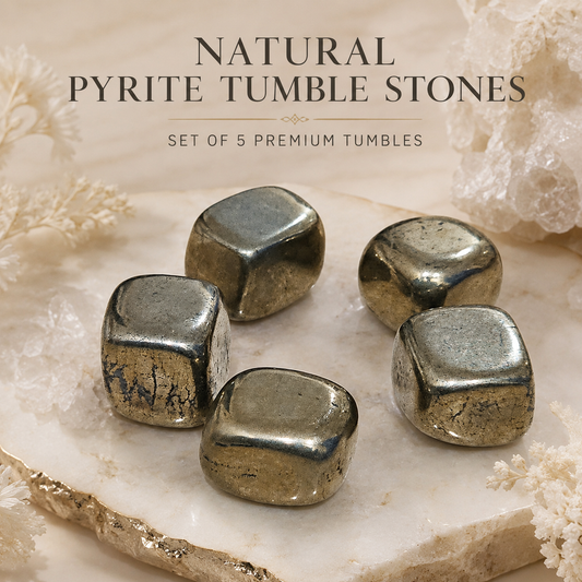 Natural Pyrite Tumble Stones | Set of 5 Premium Pyrite Crystal Tumbled Stones | Healing Crystal for Prosperity & Energy