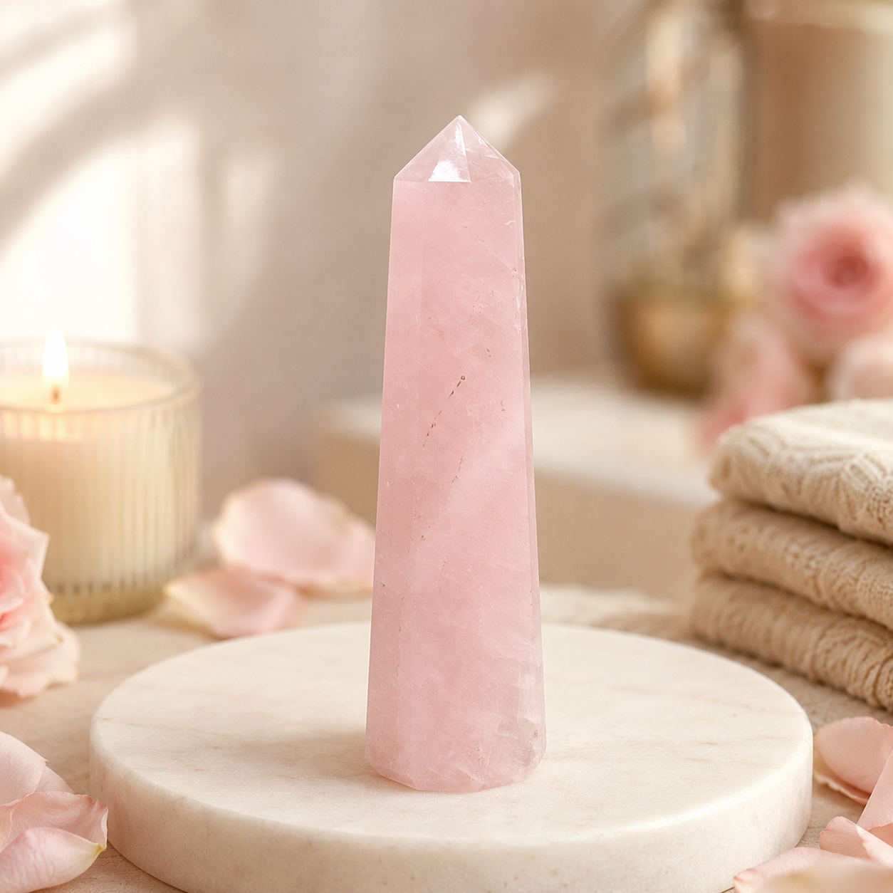 Natural Rose Quartz Healing Tower | Premium Polished Rose Quartz Crystal Point | Love, Harmony & Meditation Crystal