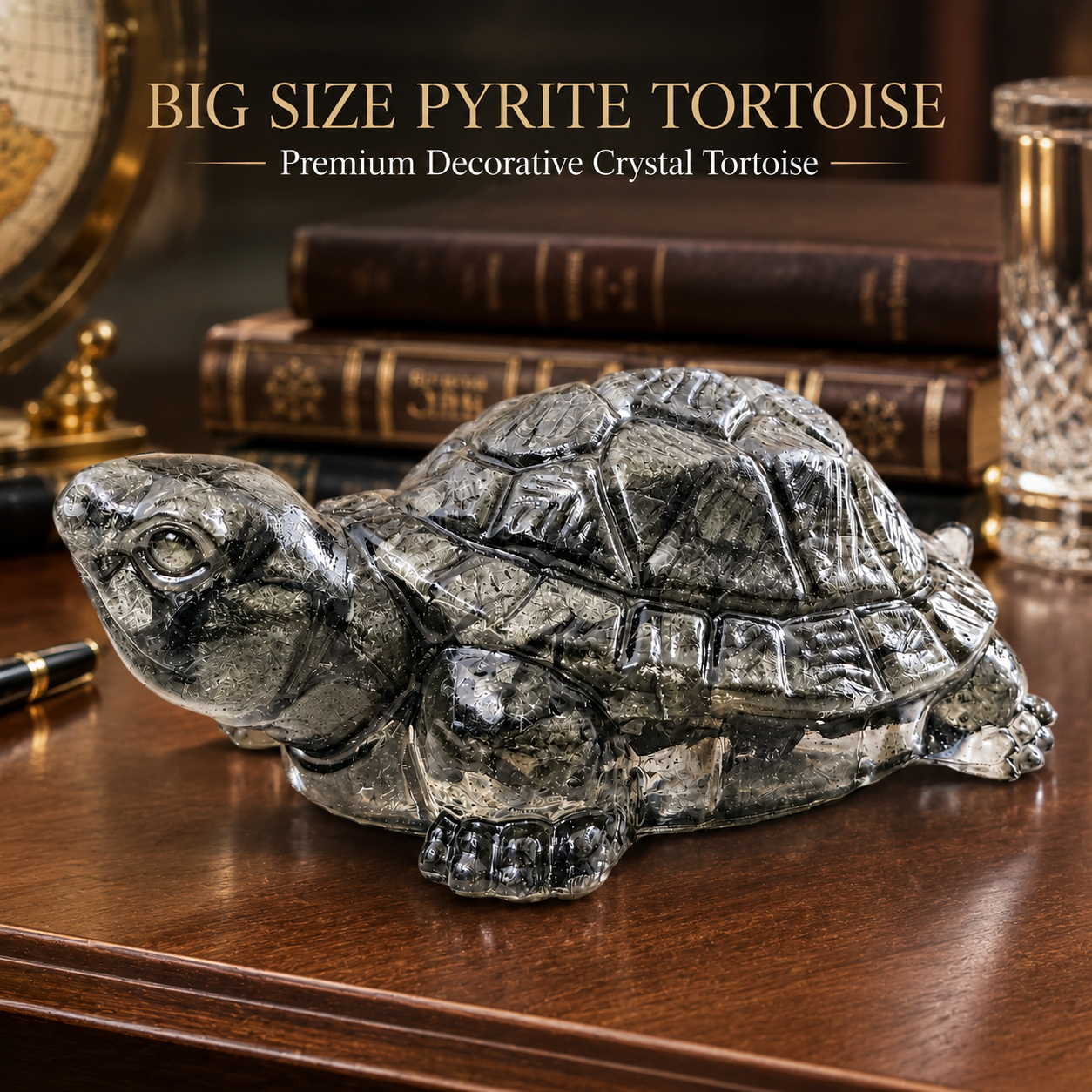 Natural Big Size Pyrite Tortoise – Handcrafted Crystal Tortoise Figurine
