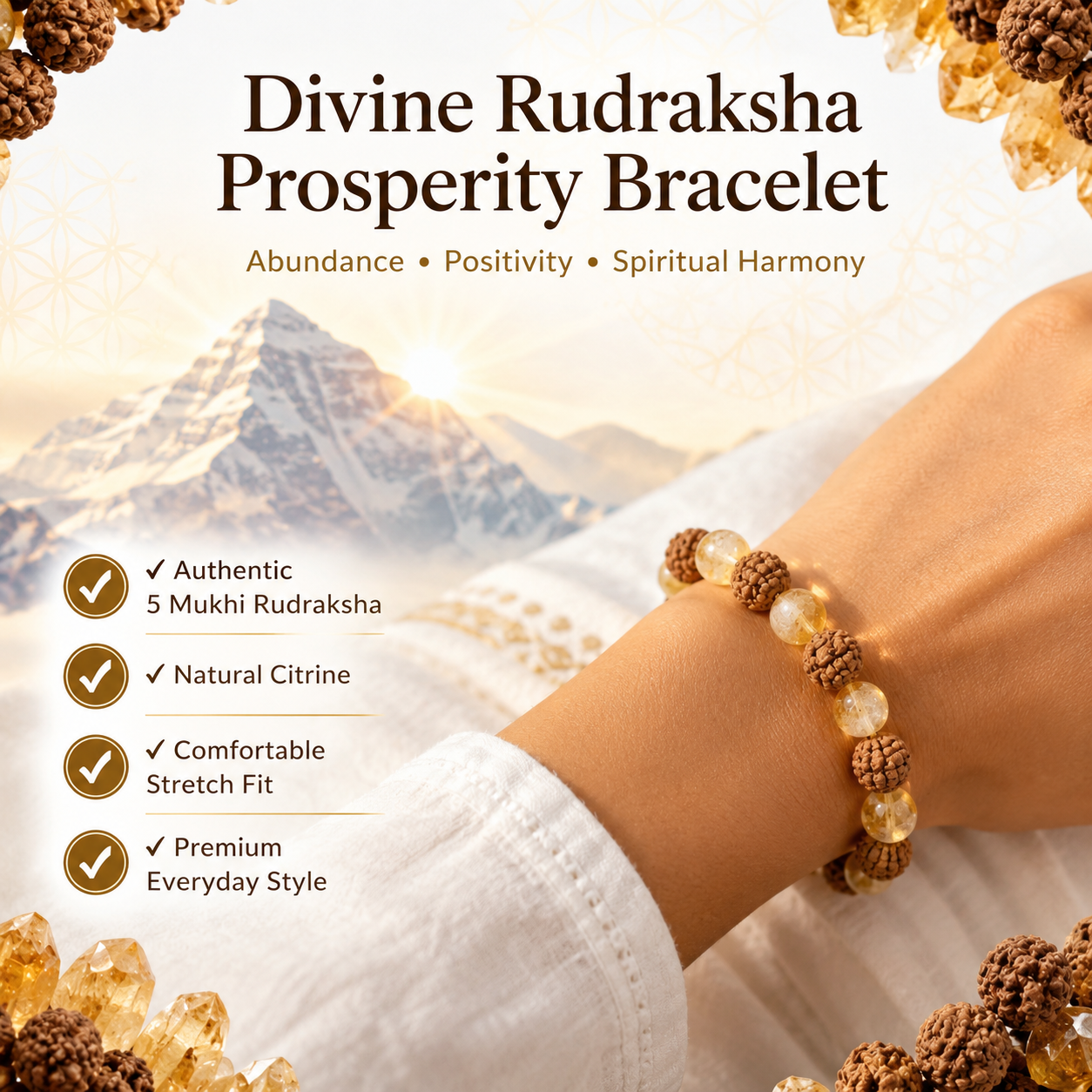 Divine Rudraksha Prosperity Bracelet – Natural Citrine & Rudraksha Abundance Bracelet