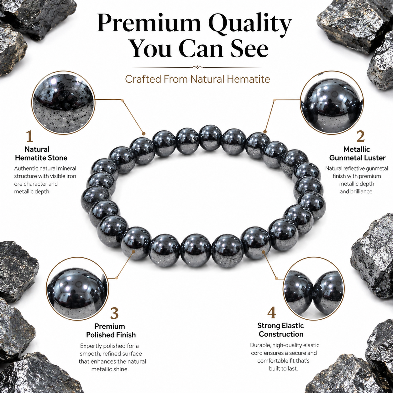 Natural Hematite Bracelet – Grounding, Strength & Focus Bracelet
