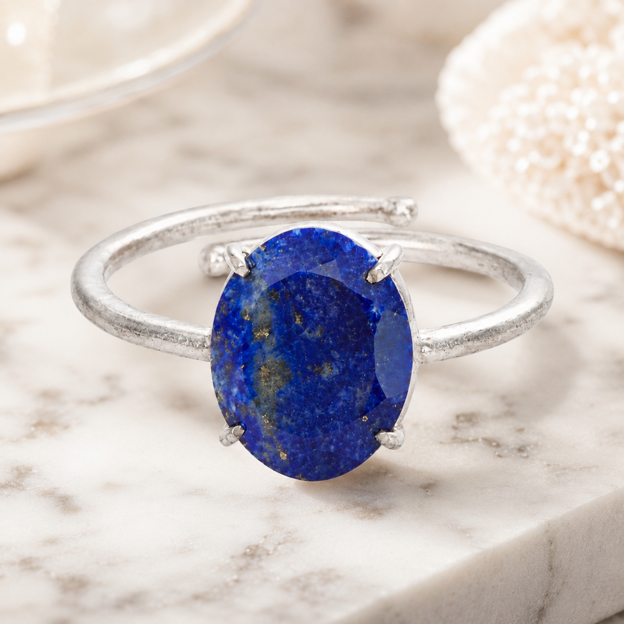 Natural Lapis Lazuli Adjustable Ring | Handmade Crystal Gemstone Ring | Healing Crystal Jewelry
