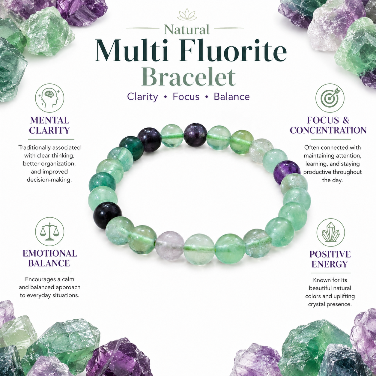 Natural Multi Fluorite Bracelet 8mm