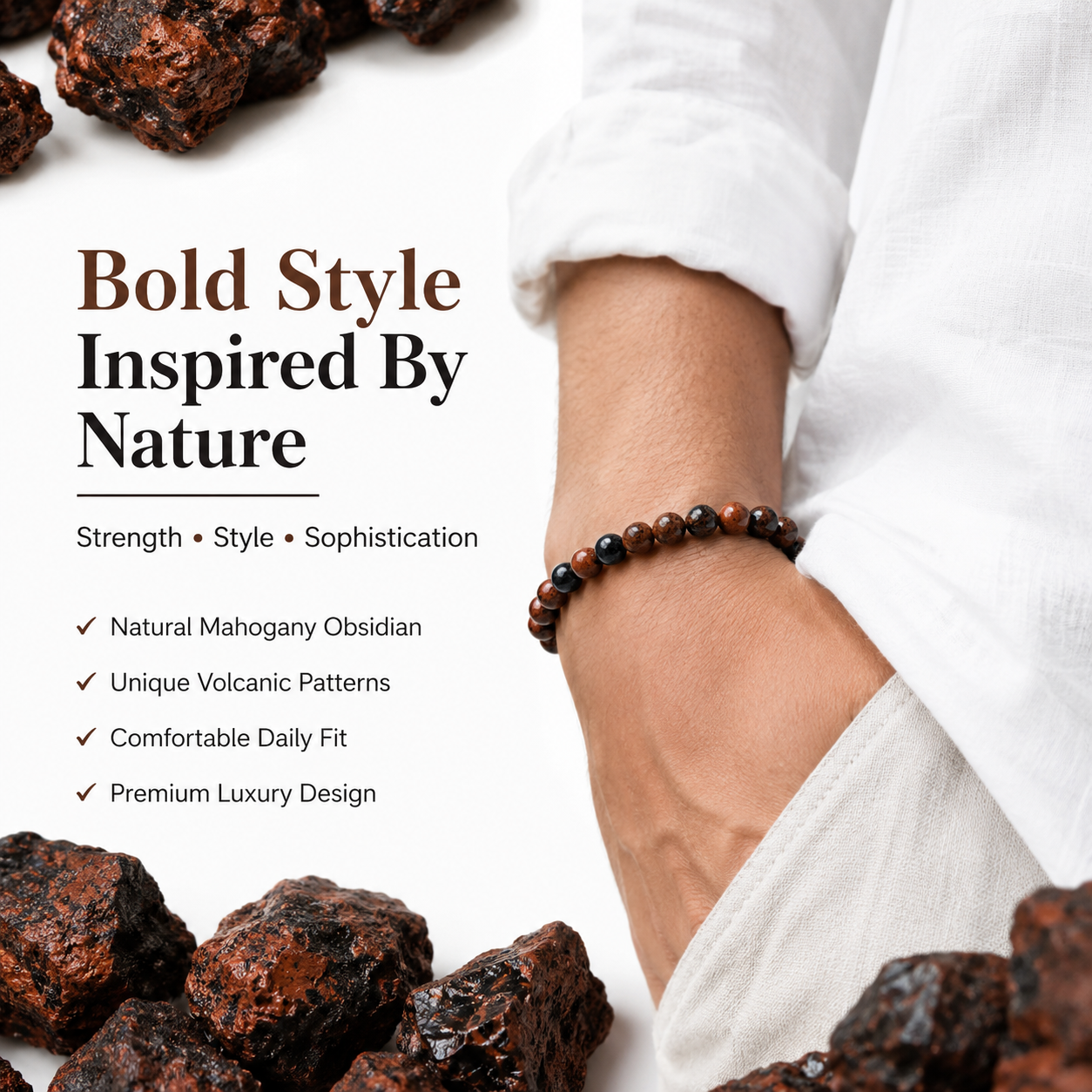 Natural Mahogany Obsidian Bracelet 8mm | Certified Protection & Grounding Gemstone Bracelet