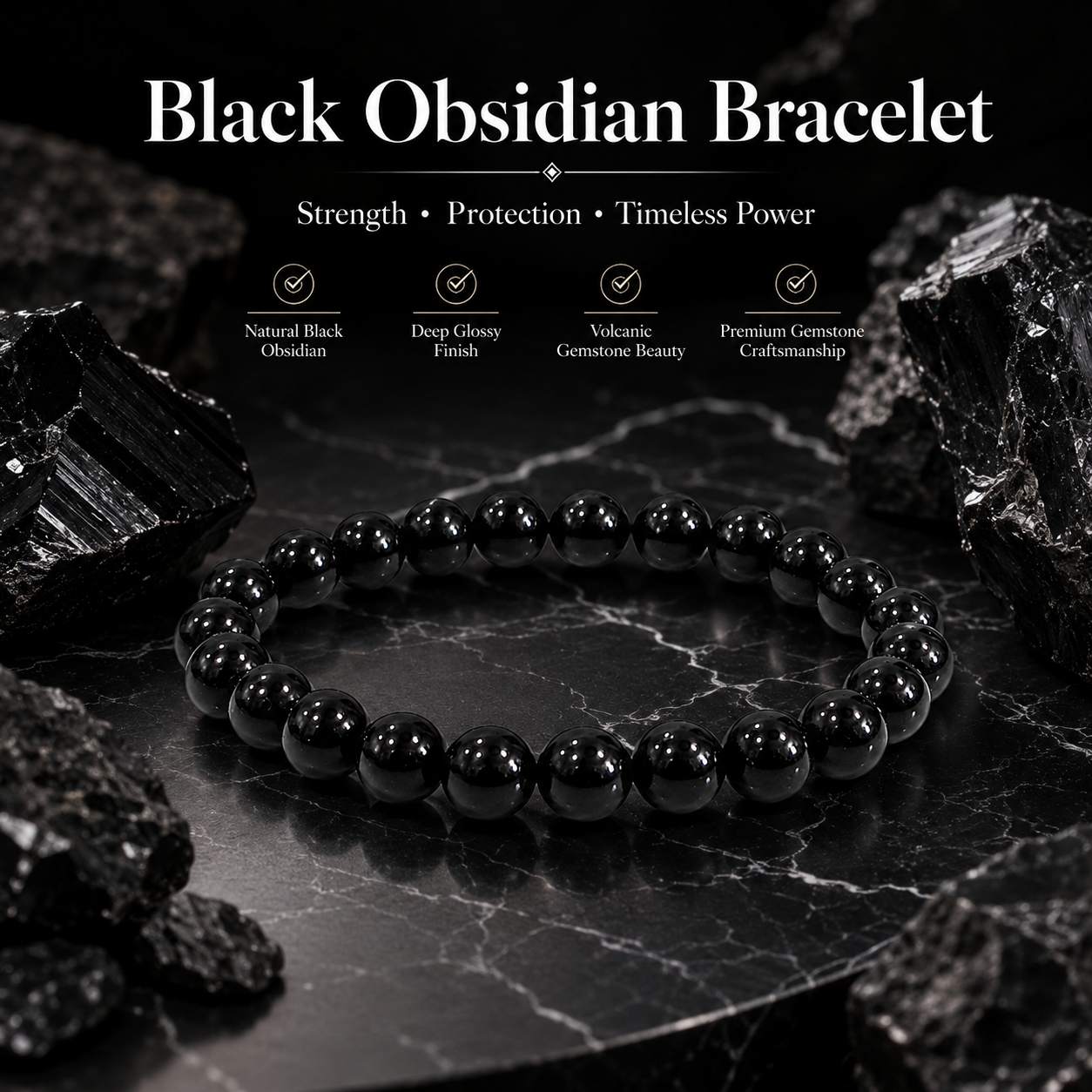 Natural Black Obsidian Bracelet – Protection, Grounding & Energy Shield Bracelet