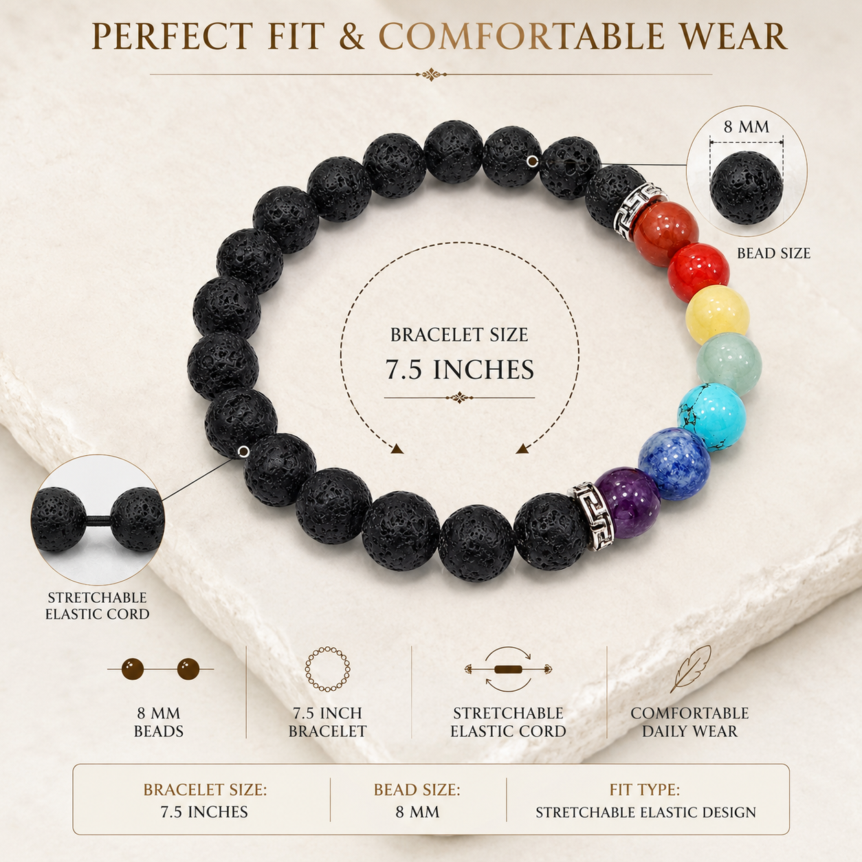 Seven Chakra Lava Stone Bracelet 8mm