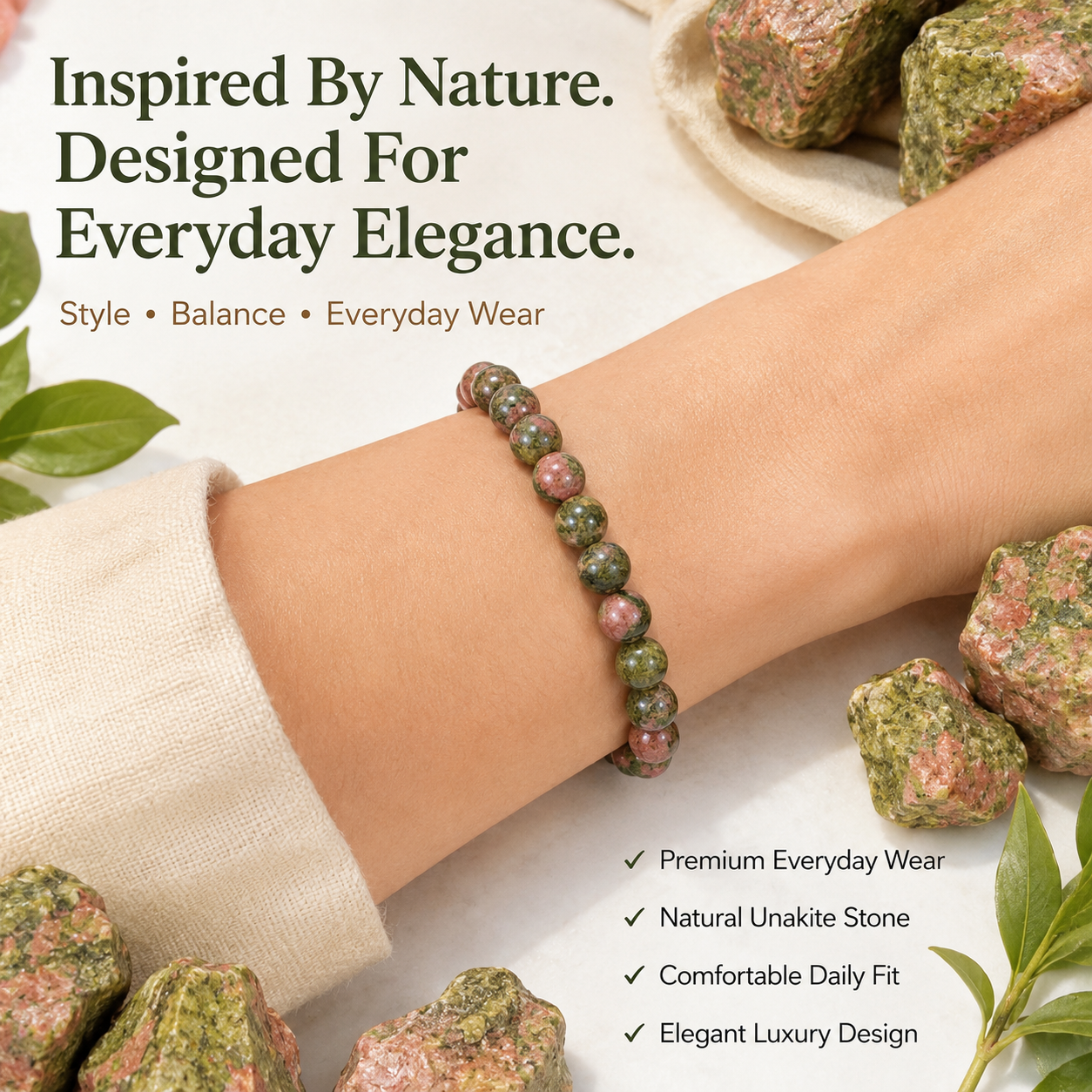 Natural Unakite Bracelet 8mm | Certified Gemstone Bracelet