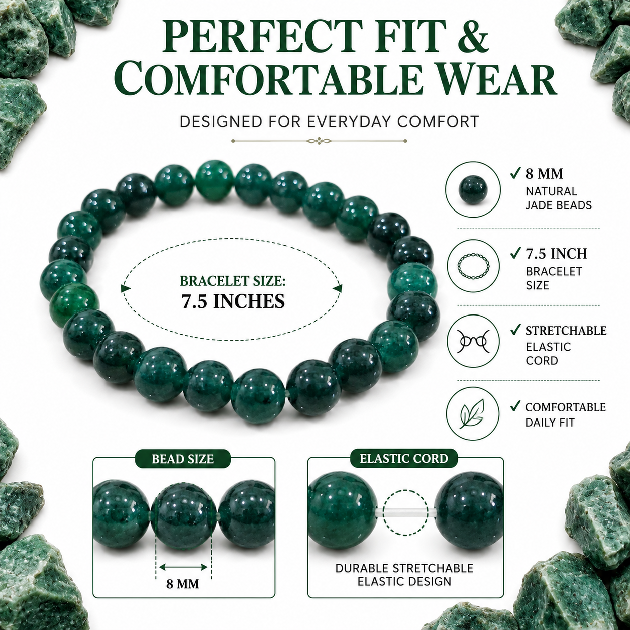 Natural Green Jade Bracelet 8mm
