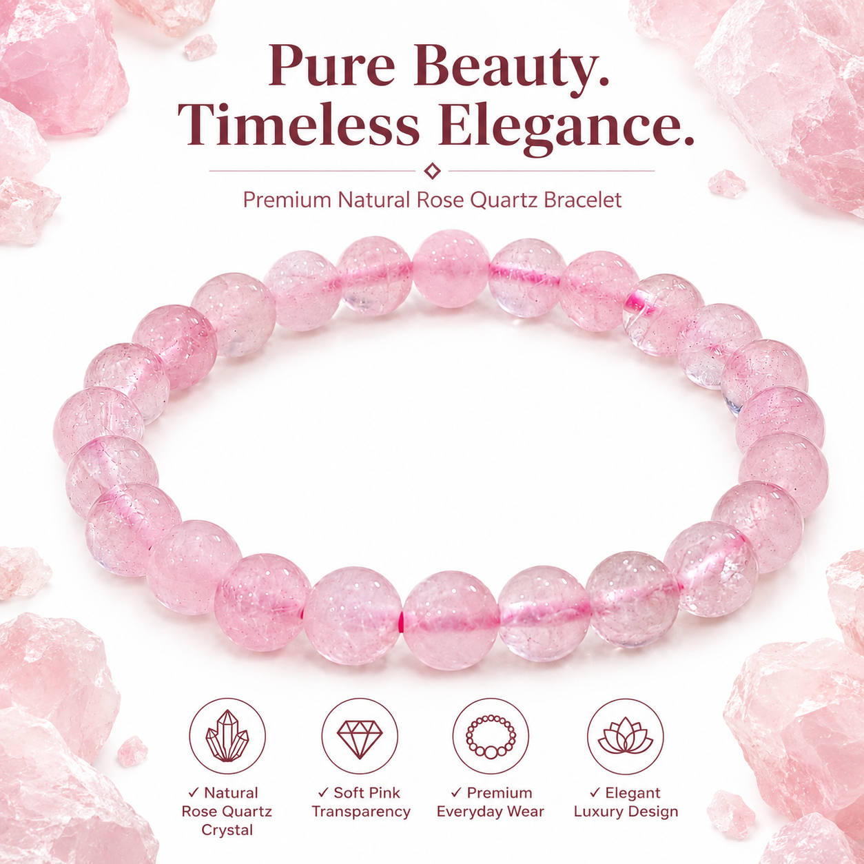 Natural Rose Quartz Bracelet 8mm