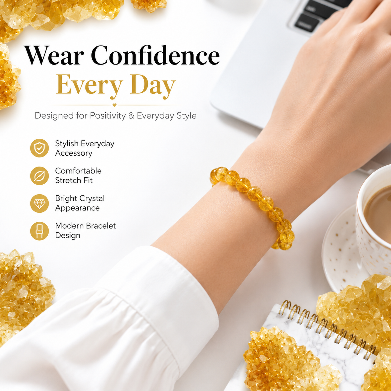 Natural Yellow Citrine Bracelet 8mm