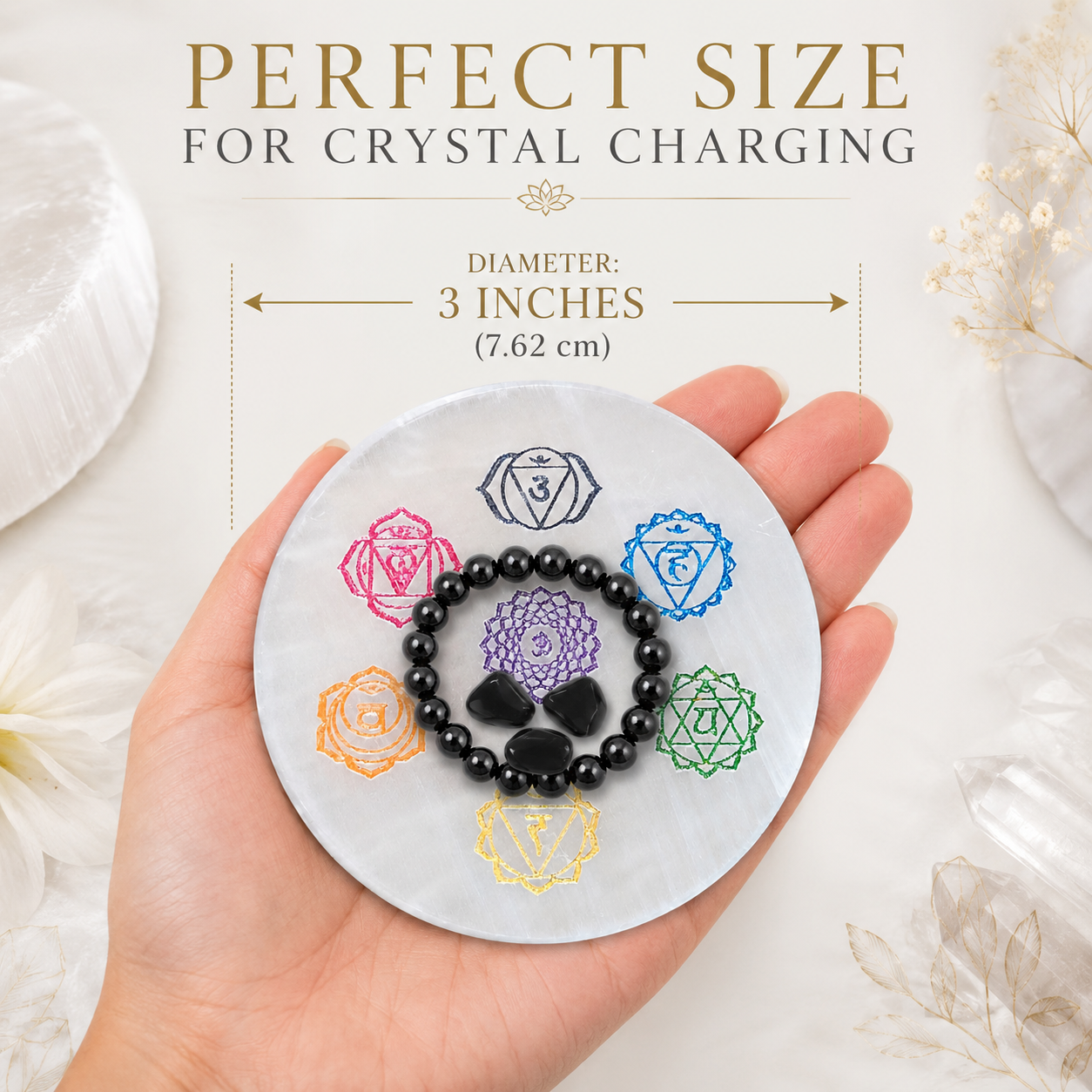7 Chakra Selenite Charging Plate – Natural Crystal Charging & Energy Cleansing Plate