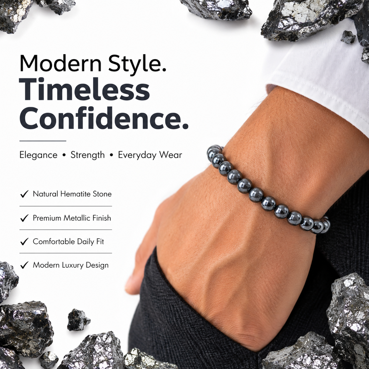 Natural Hematite Bracelet – Grounding, Strength & Focus Bracelet