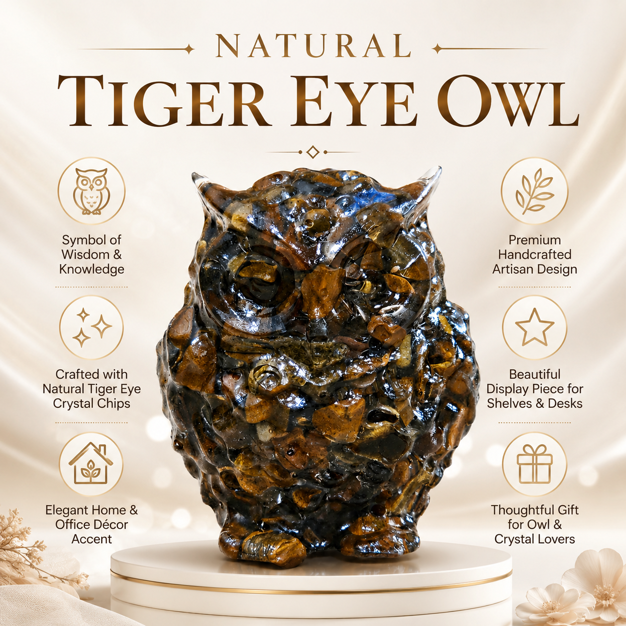 Natural Tiger Eye Owl – Handcrafted Crystal Owl