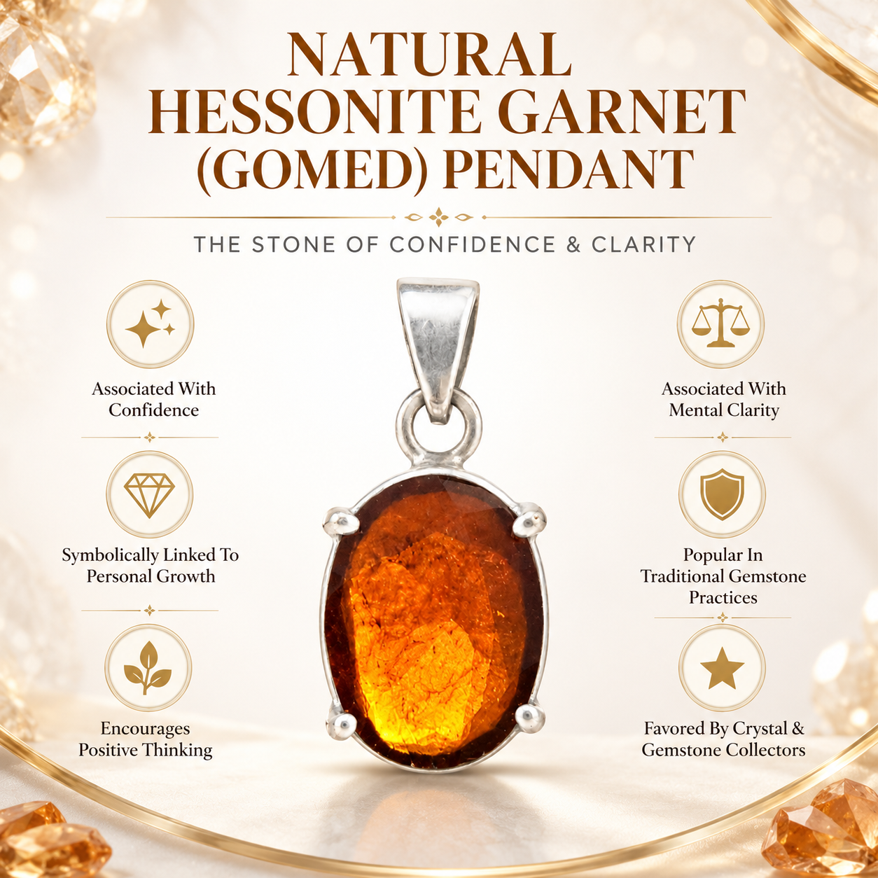 Natural Hessonite (Gomed) Pendant | Handmade Hessonite Gemstone Pendant | Healing Crystal Jewelry