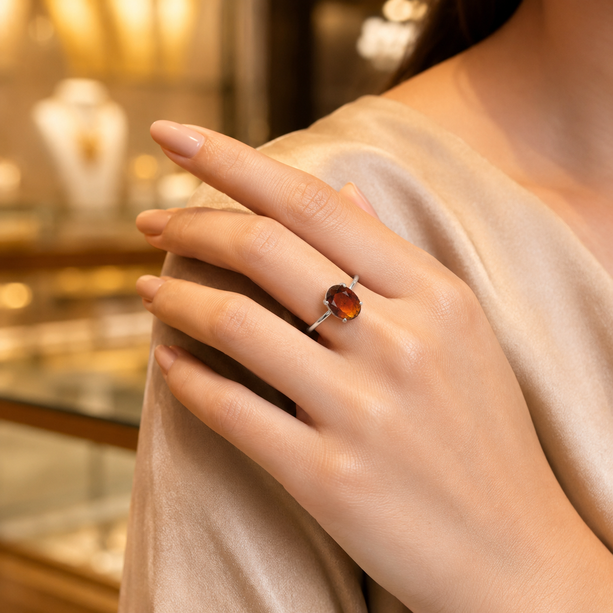 Natural Hessonite (Gomed) Adjustable Ring | Handmade Gomed Gemstone Ring | Healing Crystal Jewelry