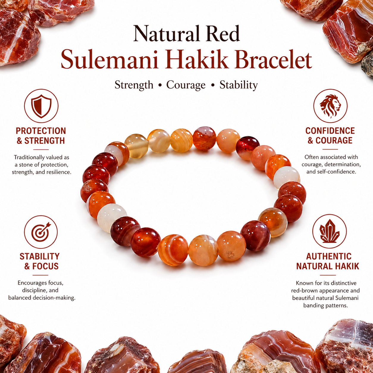 Natural Red Sulemani Hakik Bracelet 8mm