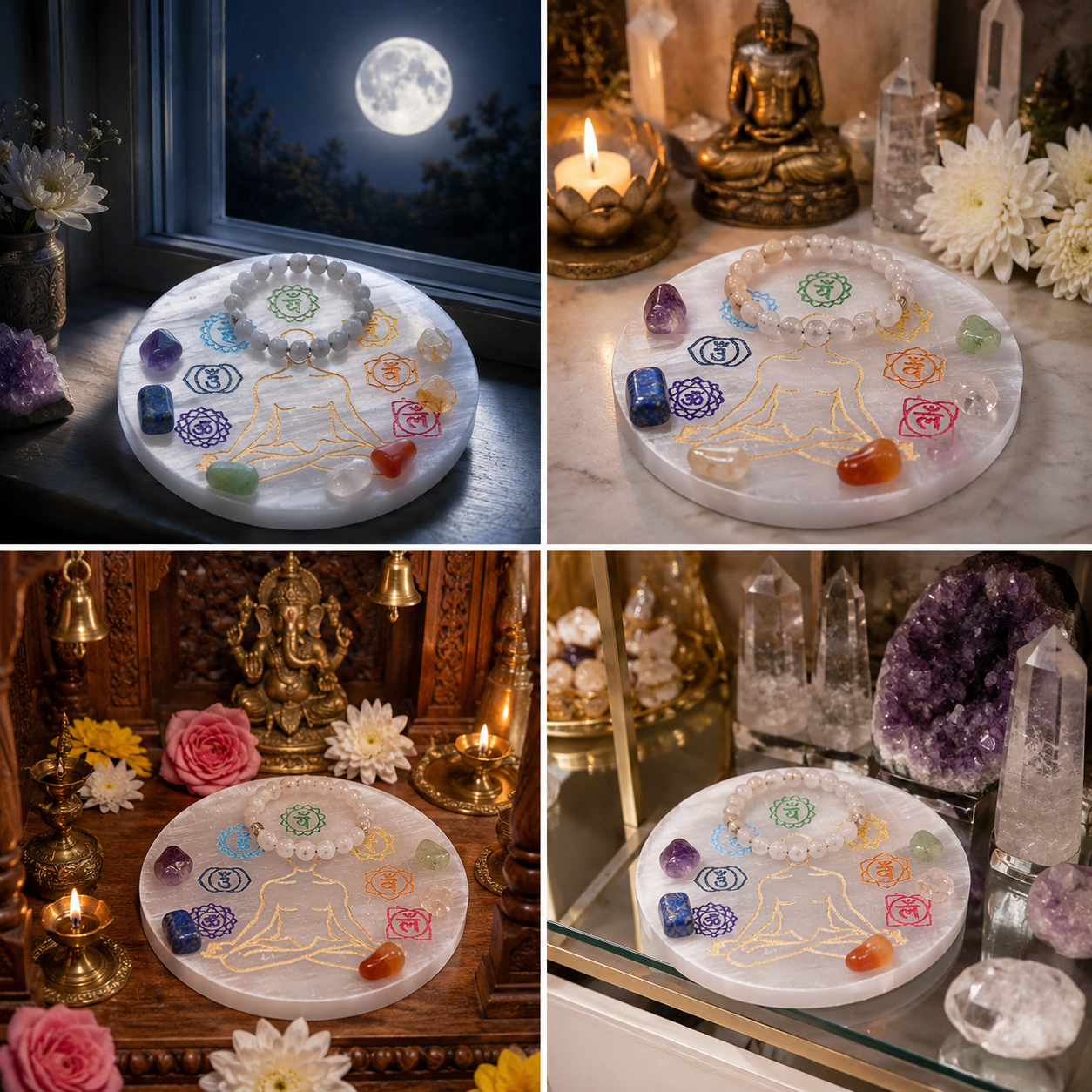 7 Chakra Selenite Charging Plate – Natural Crystal Charging & Cleansing Plate