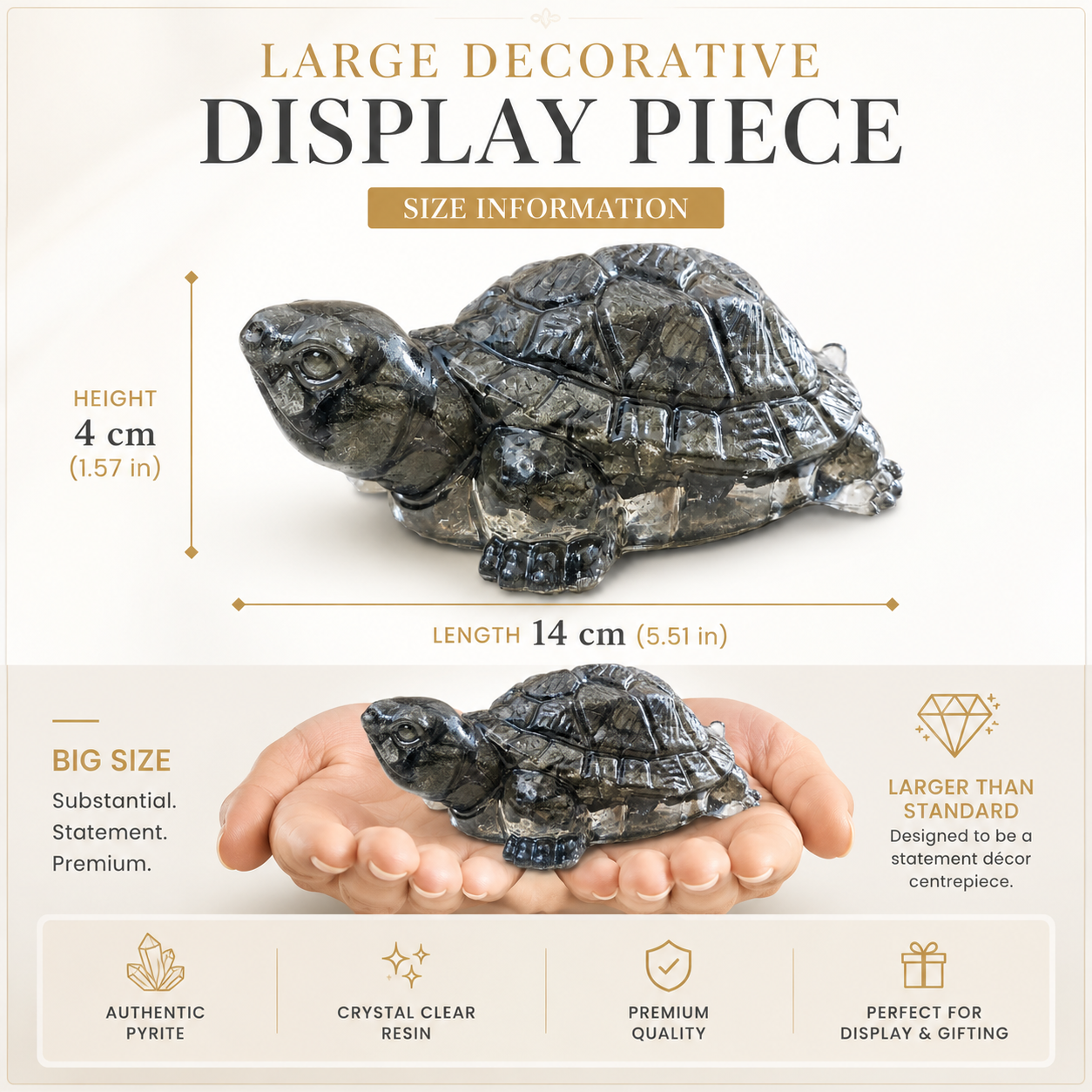 Natural Big Size Pyrite Tortoise – Handcrafted Crystal Tortoise Figurine