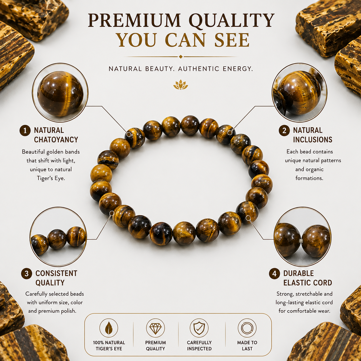 Natural Tiger Eye Bracelet 8mm
